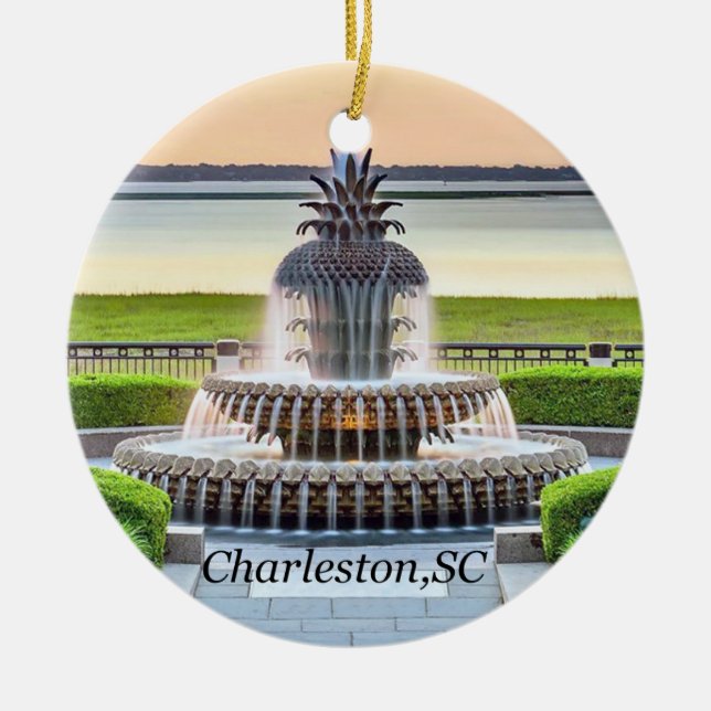Adorno De Cerámica Charleston Christmas Ornament, Pineapple Fountain, (Frente)