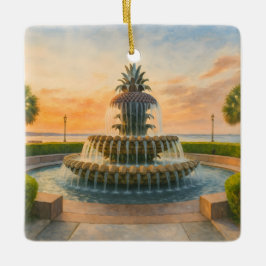 Adorno De Cerámica Charleston Pineapple Fountain Acuarela Sunset