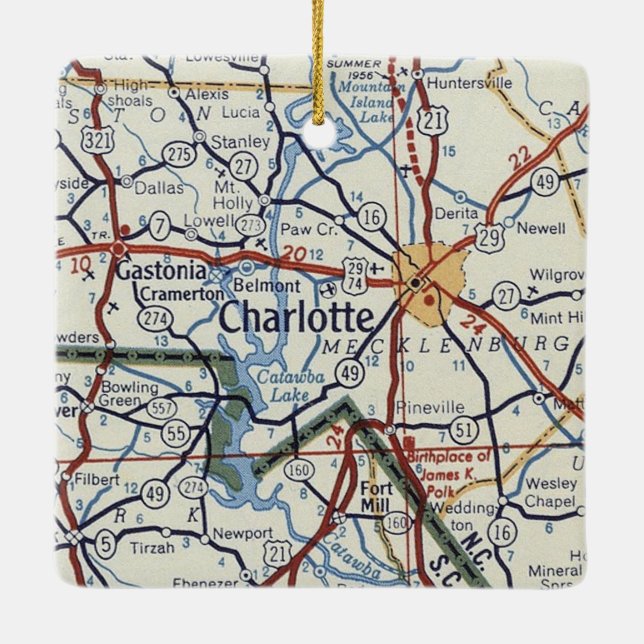 Adorno De Cerámica Charlotte NC Vintage Map (Reverso)