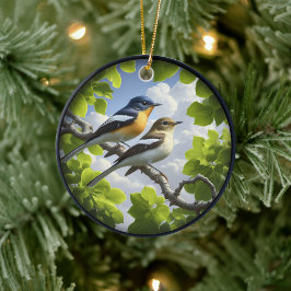 Adorno De Cerámica Charming Acadian Flycatchers Scene Christmas