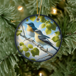 Adorno De Cerámica Charming Acadian Flycatchers Scene Christmas