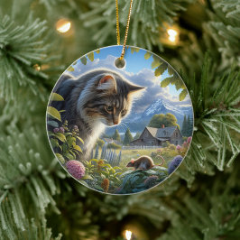 Adorno De Cerámica Charming Domestic Longhair Cat Keepsake