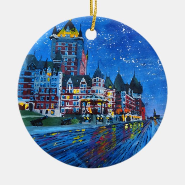 Adorno De Cerámica Château Frontenac Quebec Canadá por noche (Frente)