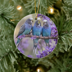 Adorno De Cerámica Chatter De Árbol Superior: Budgies Azules En El Ár