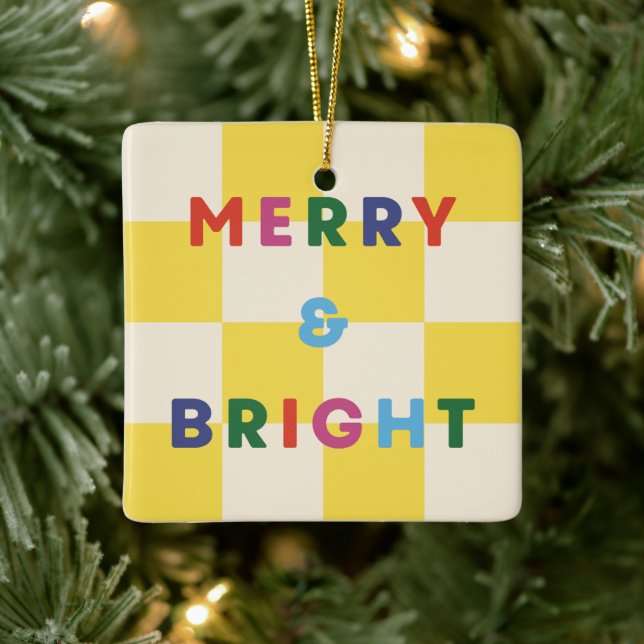 Adorno De Cerámica Checkerboard Merry & Bright Christmas Ornament (Árbol)
