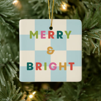 Adorno De Cerámica Checkerboard Merry & Bright Christmas Ornament