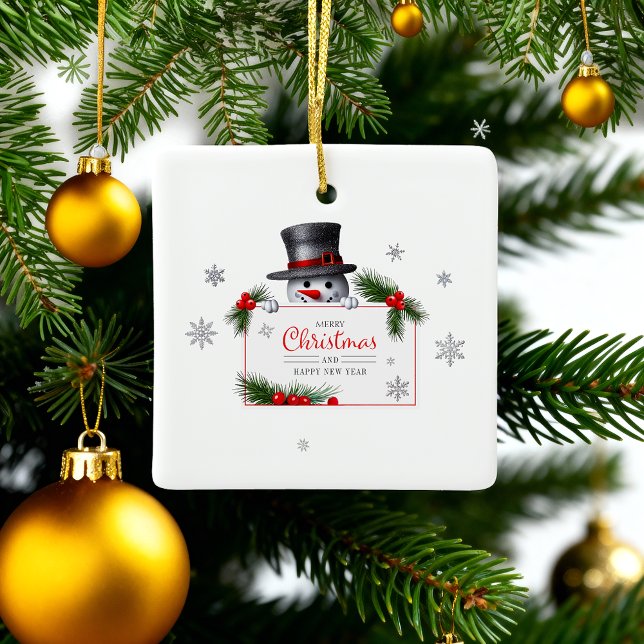 Adorno De Cerámica Cheerful Snowman Christmas New Year Greetings (Subido por el creador)