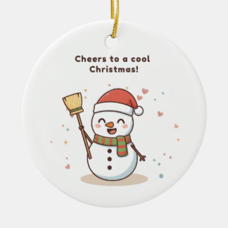 Adorno De Cerámica Cheers to a Cool Christmas Snowman Card