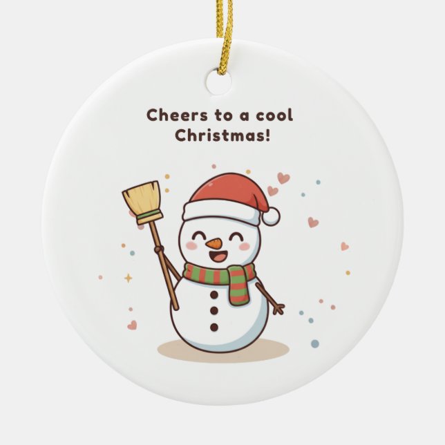 Adorno De Cerámica Cheers to a Cool Christmas Snowman Card (Frente)