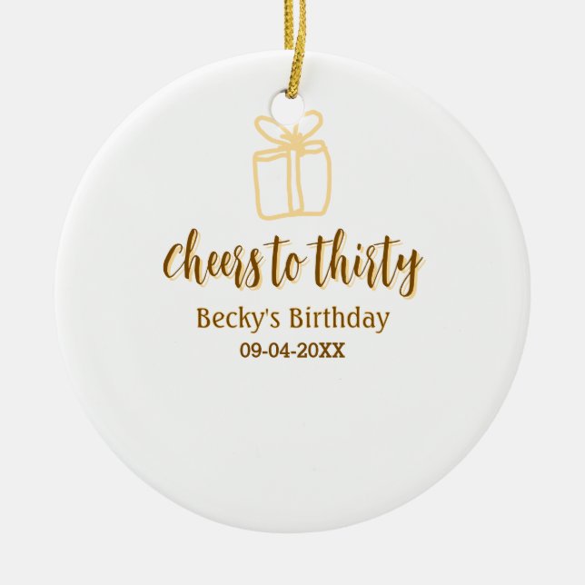 Adorno De Cerámica Cheers to thirty yellow brown birthday pastel gift (Frente)