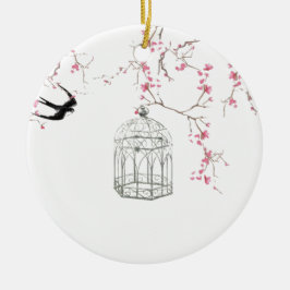 Adorno De Cerámica Cherry blossom, bird, birdcage - original, stylish