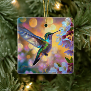 Adorno De Cerámica Cherry Blossom Fantasy Hummingbird