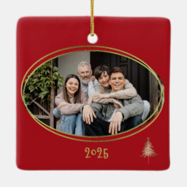 Adorno De Cerámica Cherry Red Green Pink & Gold Christmas Trees