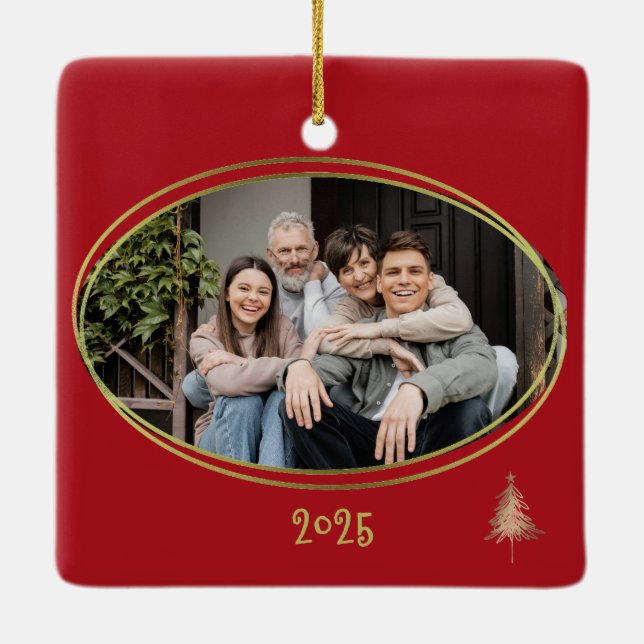 Adorno De Cerámica Cherry Red Green Pink & Gold Christmas Trees  (Reverso)