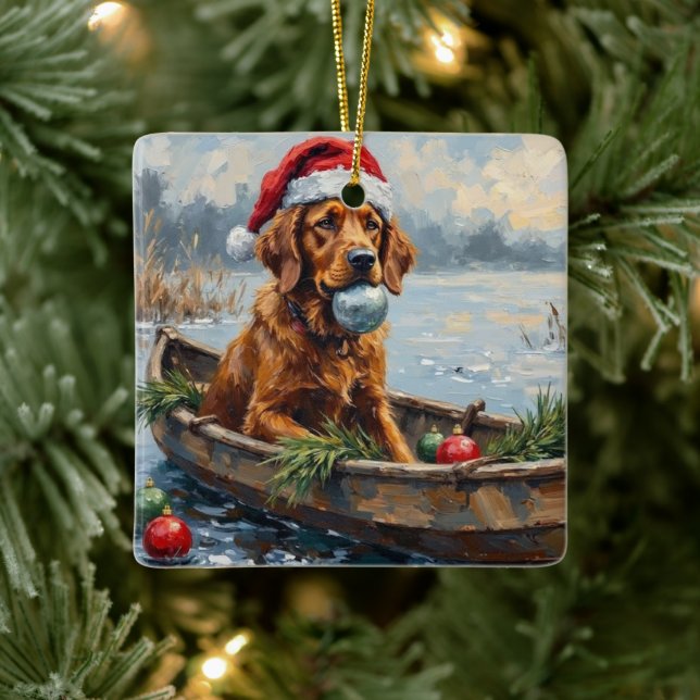 Adorno De Cerámica Chesapeake Bay Retriever Christmas Hunting Boat (Árbol)