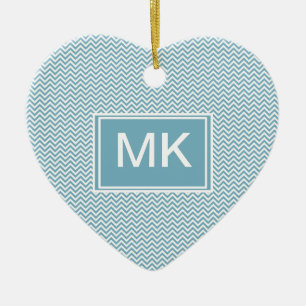 Adorno De Cerámica Chevron azul con el monograma