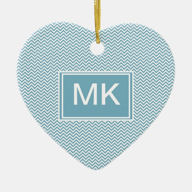 Adorno De Cerámica Chevron azul con monograma (Frente)