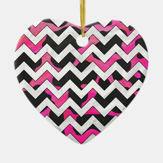 Adorno De Cerámica Chevron Cow Hot Pink and Black Print (Frente)