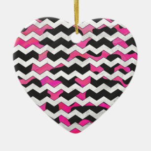 Adorno De Cerámica Chevron Cow Hot Pink and Black Print