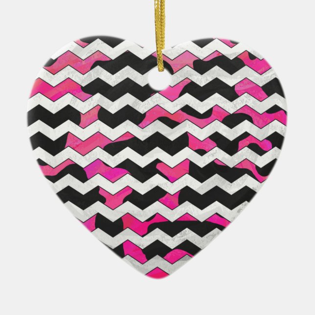 Adorno De Cerámica Chevron Cow Hot Pink and Black Print (Frente)