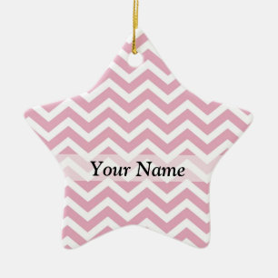 Adorno De Cerámica Chevron rosa y blanco