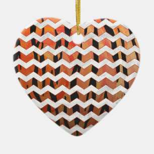 Adorno De Cerámica Chevron Tigre Naranja caliente y estampado negro