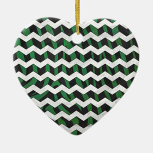 Adorno De Cerámica Chevron Zebra Black and Green Print