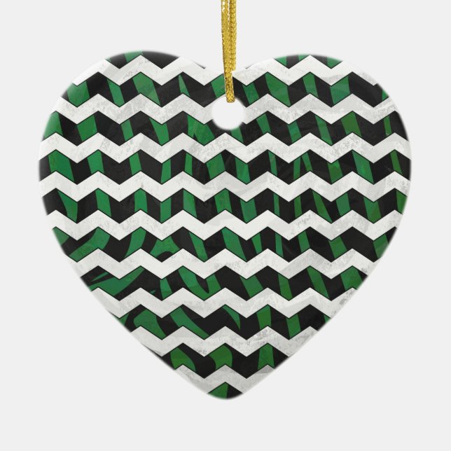 Adorno De Cerámica Chevron Zebra Black and Green Print (Frente)
