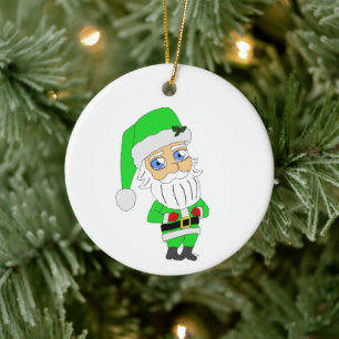 Adorno De Cerámica Chibi Santa traje verde