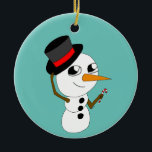 adorno de cerámica chibi smowman<br><div class="desc">Un hombre de nieve chibi dándole una propina a su gorra</div>
