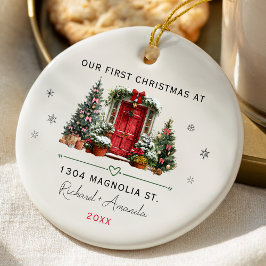 Adorno De Cerámica Chic First Christmas at our new home address door