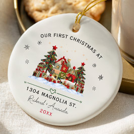 Adorno De Cerámica Chic First Christmas at our new home patchwork