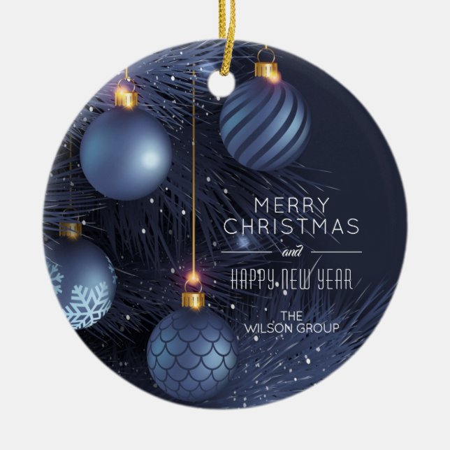 Adorno De Cerámica Chic Merry Christmas Blue Tree Ornaments (Frente)