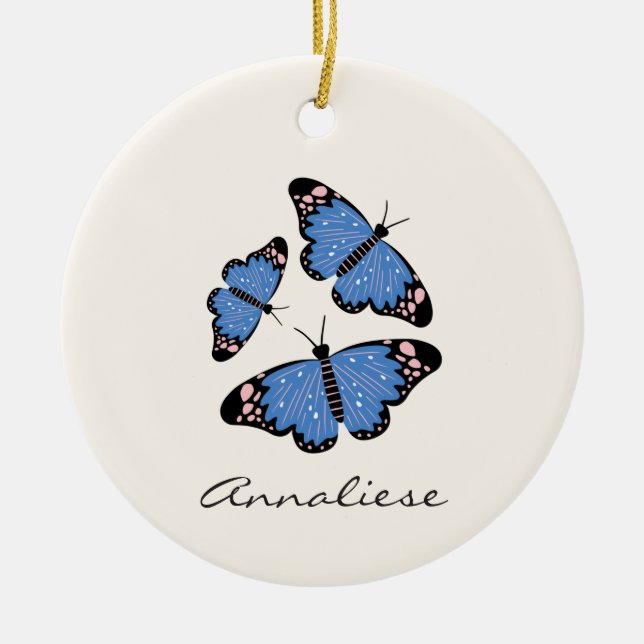 Adorno De Cerámica Chic Modern Blue Butterfly Design Personalized  (Frente)