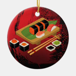 Adorno De Cerámica Chic Moderno Elegante Sushi Negro y Rojo