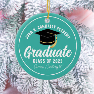 Adorno De Cerámica Chic Turquesa Graduado Personalizado Navidad Gradu