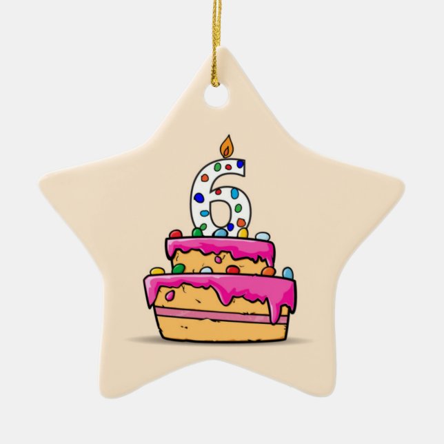 Adorno De Cerámica Chica 6º cumpleaños, 6 en pastelito rosa dulce (Frente)
