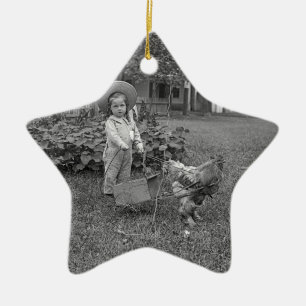 Adorno De Cerámica chica Adorable de los años 1880 y carrito de gallo