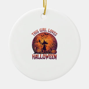 Adorno De Cerámica Chica Ama Bruja de Halloween Calabazas Murciélagos