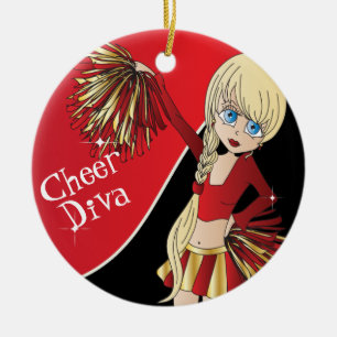 Adorno De Cerámica Chica animadora 📣 💖 Diva Red CheerLeader