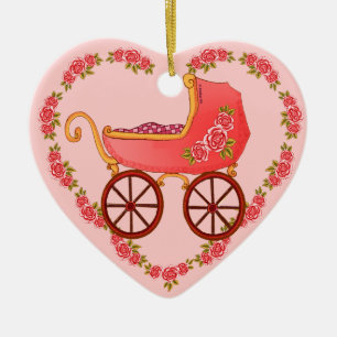 Adorno De Cerámica Chica Baby Buggy Corazón