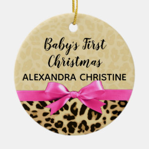 Adorno De Cerámica Chica Babys primer leopardo de Navidad impreso en 