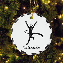 Adorno De Cerámica Chica blanco y negro corriendo corredor de maratón