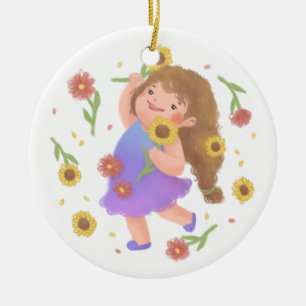 Adorno De Cerámica Chica con Ilustracion de girasoles