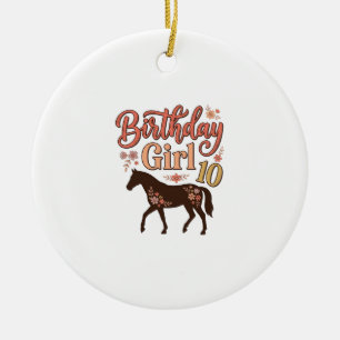 Adorno De Cerámica Chica Cumpleaños 10 Caballo Diseño Vectorial Flora
