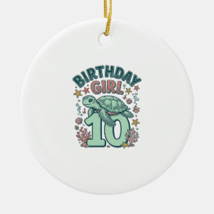 Adorno De Cerámica Chica Cumpleaños 10 Tortuga Marina Grabado Vintage