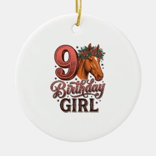 Adorno De Cerámica Chica cumpleaños 9 caballo floral diseño vintage