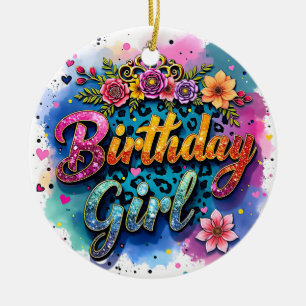 Adorno De Cerámica Chica Cumpleaños Leopardo Floral
