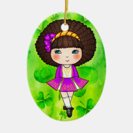 Adorno De Cerámica Chica de baile irlandés en el vestido violeta