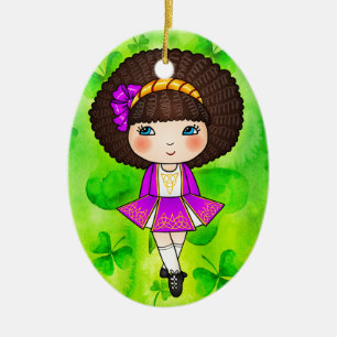 Adorno De Cerámica Chica de baile irlandés en el vestido violeta